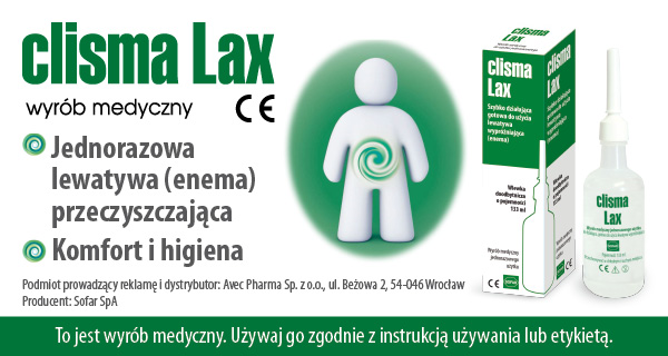 Baner Clisma Lax – grafika promująca produkt przeczyszczający
